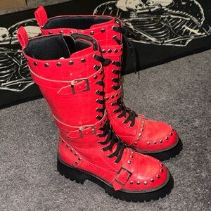 ASOS red studded punk boots